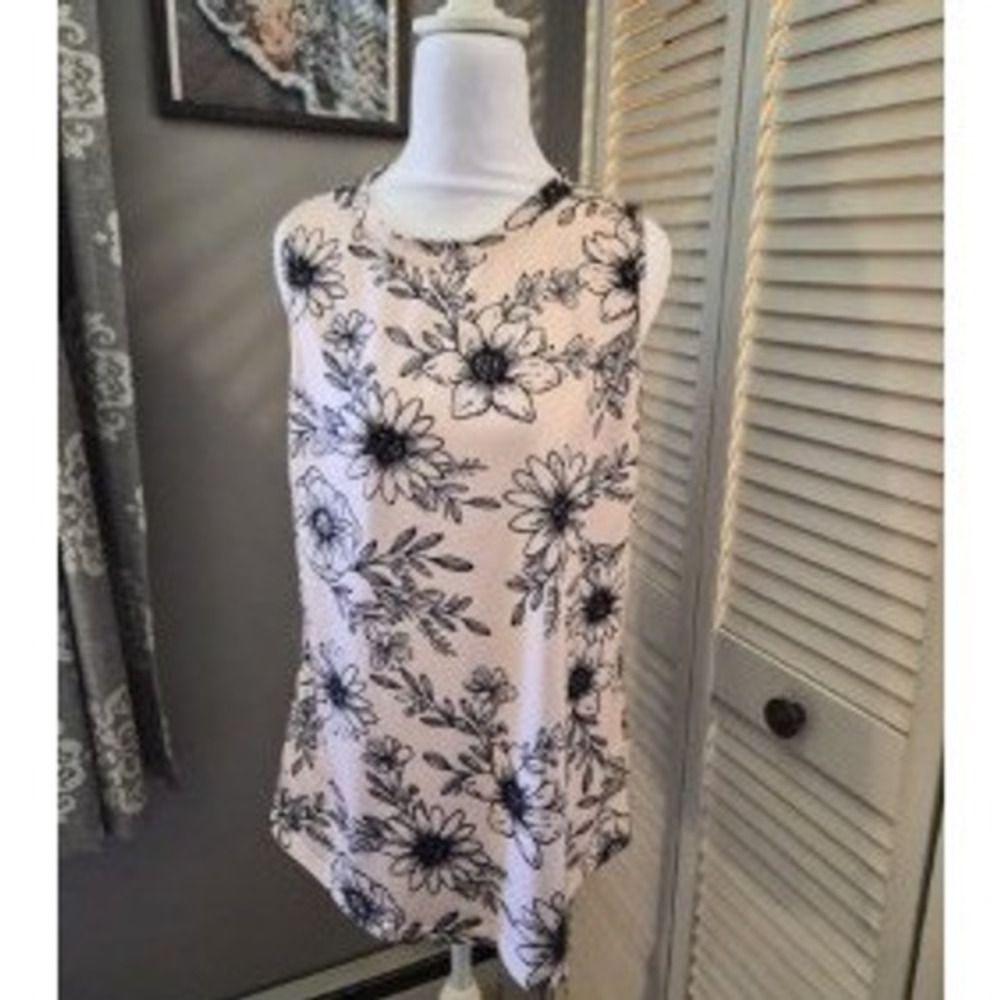 Sampeel Womens Pink Black Floral Daisy Sleeveless Tank Top Blouse Size M